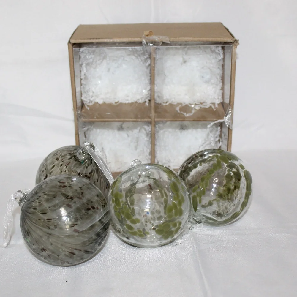 West Elm Large Glass Marbled Ball Ornaments (Set of 4) Open Box